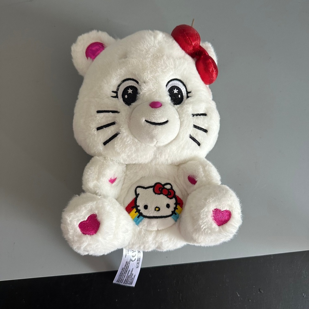 Care Bears x Hello Kitty Collaboration White Plush Bear Sanrio 2023 Basic Fun